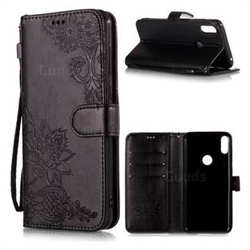 Intricate Embossing Lotus Mandala Flower Leather Wallet Case for Asus Zenfone Max Pro (M1) ZB601KL - Black