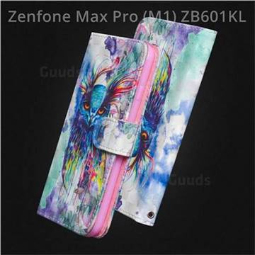 Watercolor Owl 3D Painted Leather Wallet Case for Asus Zenfone Max Pro (M1) ZB601KL