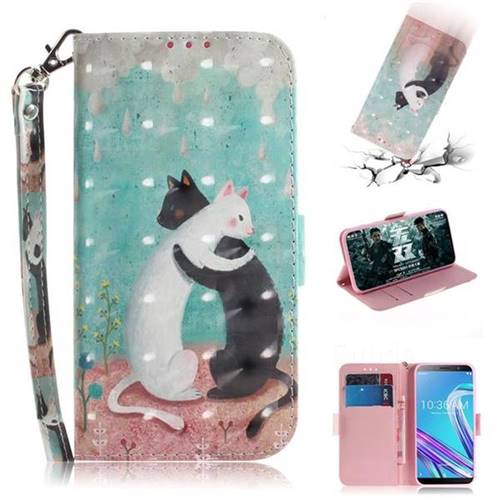 Black and White Cat 3D Painted Leather Wallet Phone Case for Asus Zenfone Max Pro (M1) ZB601KL