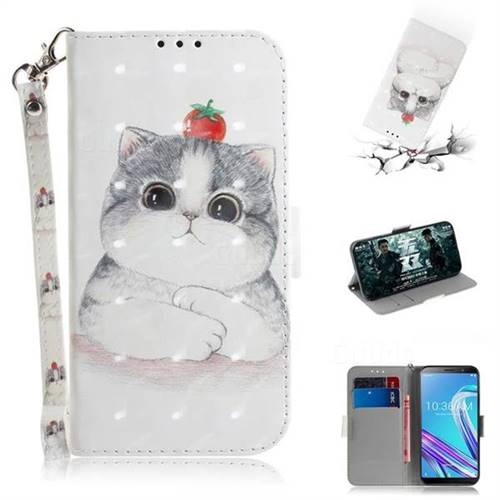 Cute Tomato Cat 3D Painted Leather Wallet Phone Case for Asus Zenfone Max Pro (M1) ZB601KL