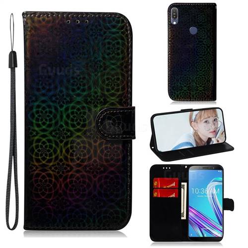 Laser Circle Shining Leather Wallet Phone Case for Asus Zenfone Max Pro (M1) ZB601KL - Black
