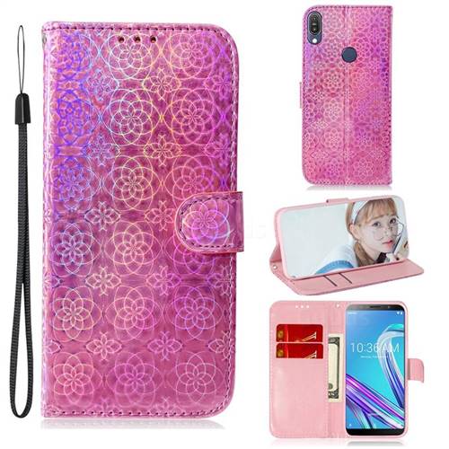 Laser Circle Shining Leather Wallet Phone Case for Asus Zenfone Max Pro (M1) ZB601KL - Pink