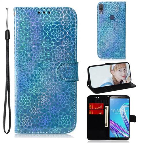 Laser Circle Shining Leather Wallet Phone Case for Asus Zenfone Max Pro (M1) ZB601KL - Blue
