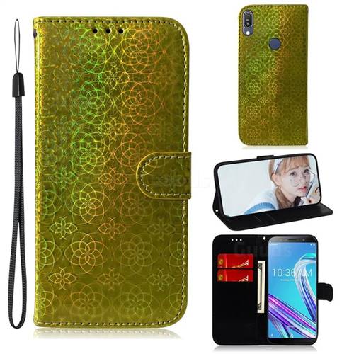 Laser Circle Shining Leather Wallet Phone Case for Asus Zenfone Max Pro (M1) ZB601KL - Golden