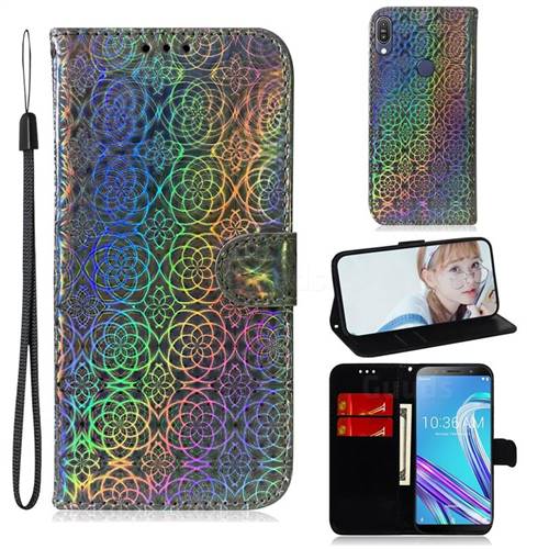 Laser Circle Shining Leather Wallet Phone Case for Asus Zenfone Max Pro (M1) ZB601KL - Silver