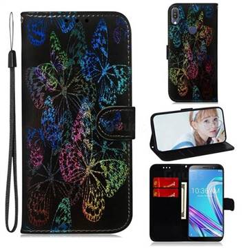 Black Butterfly Laser Shining Leather Wallet Phone Case for Asus Zenfone Max Pro (M1) ZB601KL
