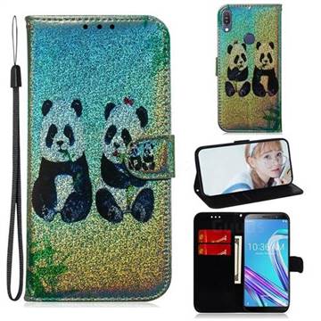 Two Pandas Laser Shining Leather Wallet Phone Case for Asus Zenfone Max Pro (M1) ZB601KL