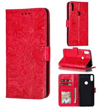 Intricate Embossing Lace Jasmine Flower Leather Wallet Case for Asus Zenfone Max Pro (M1) ZB601KL - Red