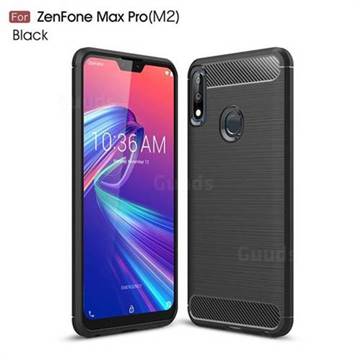 Luxury Carbon Fiber Brushed Wire Drawing Silicone TPU Back Cover for Asus Zenfone Max Pro (M2) ZB631KL - Black