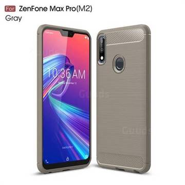 Luxury Carbon Fiber Brushed Wire Drawing Silicone TPU Back Cover for Asus Zenfone Max Pro (M2) ZB631KL - Gray