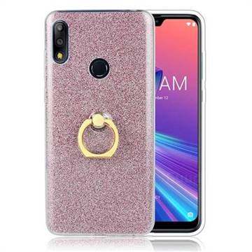 Luxury Soft TPU Glitter Back Ring Cover with 360 Rotate Finger Holder Buckle for Asus Zenfone Max Pro (M2) ZB631KL - Pink