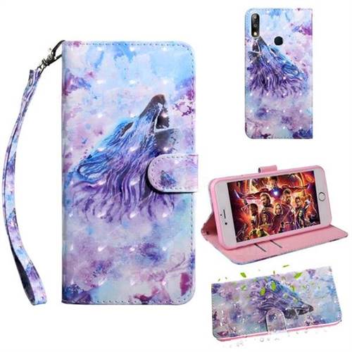 Roaring Wolf 3D Painted Leather Wallet Case for Asus Zenfone Max Pro (M2) ZB631KL