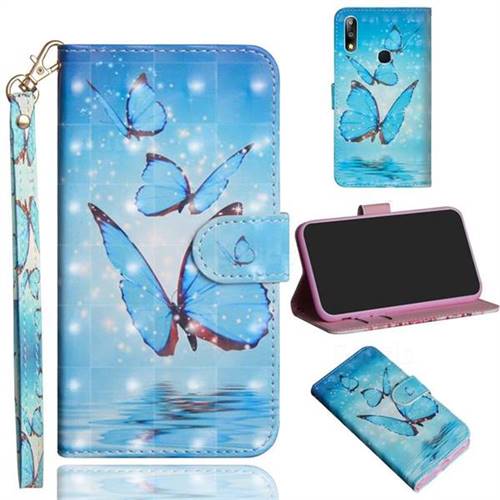 Blue Sea Butterflies 3D Painted Leather Wallet Case for Asus Zenfone Max Pro (M2) ZB631KL