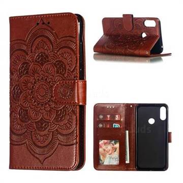 Intricate Embossing Datura Solar Leather Wallet Case for Asus Zenfone Max Pro (M2) ZB631KL - Brown