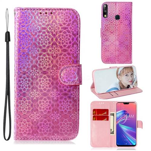 Laser Circle Shining Leather Wallet Phone Case for Asus Zenfone Max Pro (M2) ZB631KL - Pink
