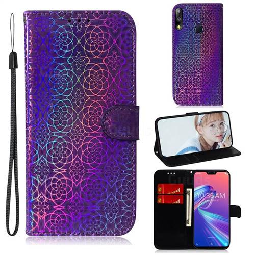Laser Circle Shining Leather Wallet Phone Case for Asus Zenfone Max Pro (M2) ZB631KL - Purple