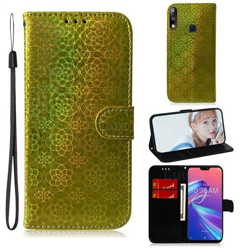 Laser Circle Shining Leather Wallet Phone Case for Asus Zenfone Max Pro (M2) ZB631KL - Golden