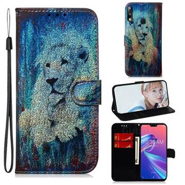 White Lion Laser Shining Leather Wallet Phone Case for Asus Zenfone Max Pro (M2) ZB631KL