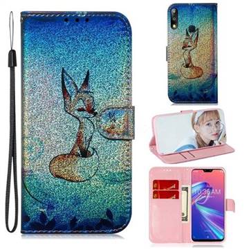 Cute Fox Laser Shining Leather Wallet Phone Case for Asus Zenfone Max Pro (M2) ZB631KL