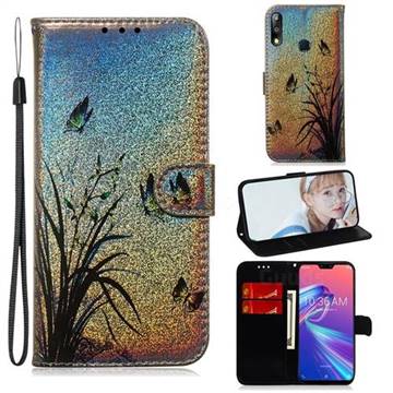 Butterfly Orchid Laser Shining Leather Wallet Phone Case for Asus Zenfone Max Pro (M2) ZB631KL