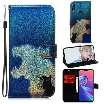 Cat and Leopard Laser Shining Leather Wallet Phone Case for Asus Zenfone Max Pro (M2) ZB631KL