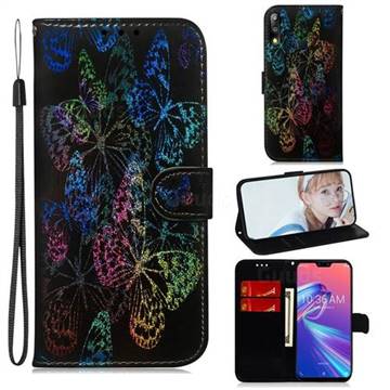 Black Butterfly Laser Shining Leather Wallet Phone Case for Asus Zenfone Max Pro (M2) ZB631KL