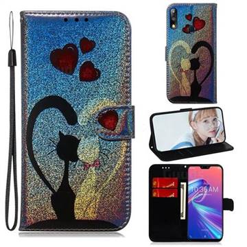 Love Cat Laser Shining Leather Wallet Phone Case for Asus Zenfone Max Pro (M2) ZB631KL