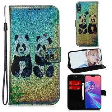 Two Pandas Laser Shining Leather Wallet Phone Case for Asus Zenfone Max Pro (M2) ZB631KL