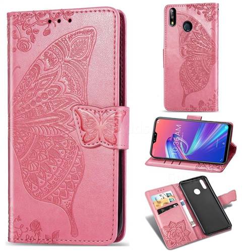Embossing Mandala Flower Butterfly Leather Wallet Case for Asus Zenfone Max Pro (M2) ZB631KL - Pink