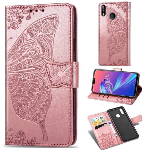 Embossing Mandala Flower Butterfly Leather Wallet Case for Asus Zenfone Max Pro (M2) ZB631KL - Rose Gold