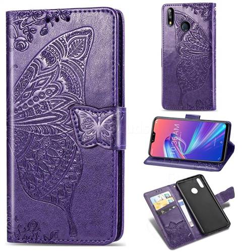 Embossing Mandala Flower Butterfly Leather Wallet Case for Asus Zenfone Max Pro (M2) ZB631KL - Dark Purple