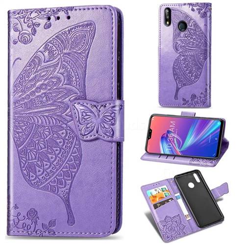 Embossing Mandala Flower Butterfly Leather Wallet Case for Asus Zenfone Max Pro (M2) ZB631KL - Light Purple