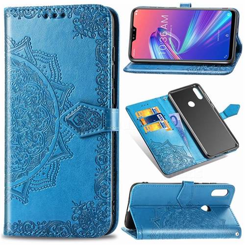 Embossing Imprint Mandala Flower Leather Wallet Case for Asus Zenfone Max Pro (M2) ZB631KL - Blue