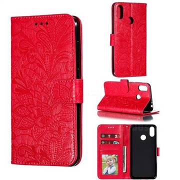 Intricate Embossing Lace Jasmine Flower Leather Wallet Case for Asus Zenfone Max Pro (M2) ZB631KL - Red
