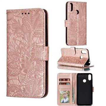 Intricate Embossing Lace Jasmine Flower Leather Wallet Case for Asus Zenfone Max Pro (M2) ZB631KL - Rose Gold