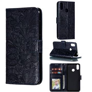 Intricate Embossing Lace Jasmine Flower Leather Wallet Case for Asus Zenfone Max Pro (M2) ZB631KL - Dark Blue