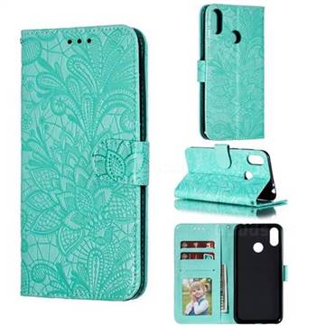 Intricate Embossing Lace Jasmine Flower Leather Wallet Case for Asus Zenfone Max Pro (M2) ZB631KL - Green