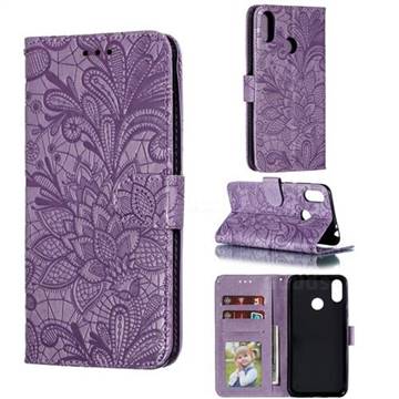 Intricate Embossing Lace Jasmine Flower Leather Wallet Case for Asus Zenfone Max Pro (M2) ZB631KL - Purple