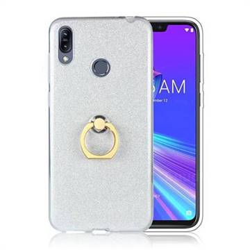 Luxury Soft TPU Glitter Back Ring Cover with 360 Rotate Finger Holder Buckle for Asus Zenfone Max (M2) ZB633KL - White