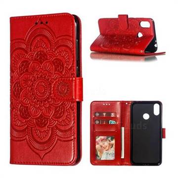Intricate Embossing Datura Solar Leather Wallet Case for Asus Zenfone Max (M2) ZB633KL - Red
