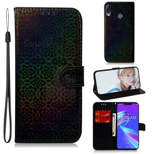 Laser Circle Shining Leather Wallet Phone Case for Asus Zenfone Max (M2) ZB633KL - Black