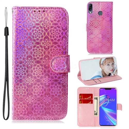 Laser Circle Shining Leather Wallet Phone Case for Asus Zenfone Max (M2) ZB633KL - Pink