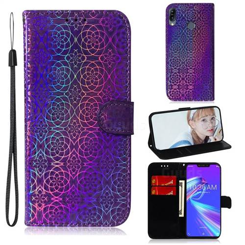 Laser Circle Shining Leather Wallet Phone Case for Asus Zenfone Max (M2) ZB633KL - Purple