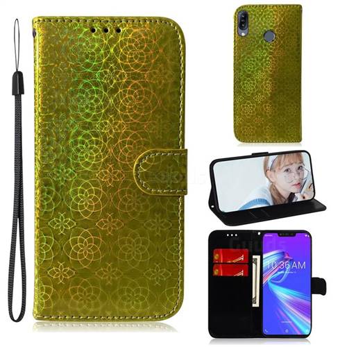 Laser Circle Shining Leather Wallet Phone Case for Asus Zenfone Max (M2) ZB633KL - Golden