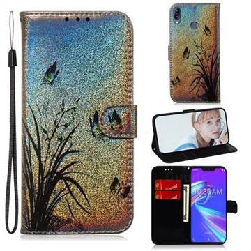Butterfly Orchid Laser Shining Leather Wallet Phone Case for Asus Zenfone Max (M2) ZB633KL