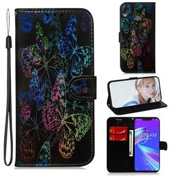 Black Butterfly Laser Shining Leather Wallet Phone Case for Asus Zenfone Max (M2) ZB633KL