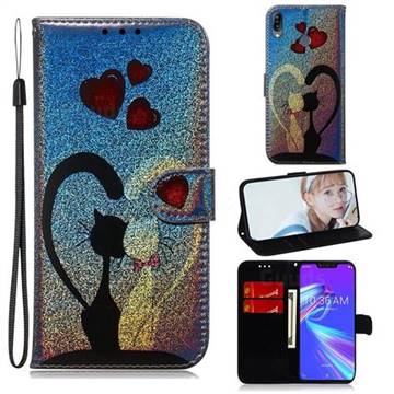 Love Cat Laser Shining Leather Wallet Phone Case for Asus Zenfone Max (M2) ZB633KL