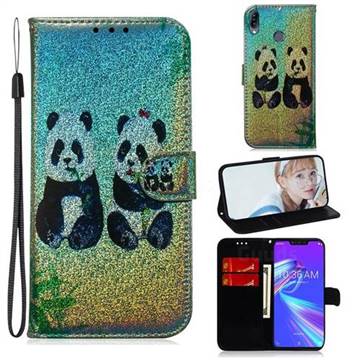 Two Pandas Laser Shining Leather Wallet Phone Case for Asus Zenfone Max (M2) ZB633KL