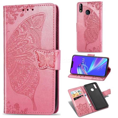 Embossing Mandala Flower Butterfly Leather Wallet Case for Asus Zenfone Max (M2) ZB633KL - Pink