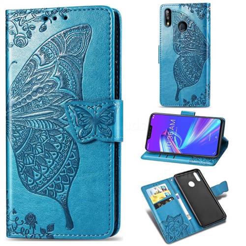 Embossing Mandala Flower Butterfly Leather Wallet Case for Asus Zenfone Max (M2) ZB633KL - Blue